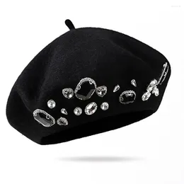Berets Chic French Beret Rhinestone Decor Multi-functional Winter Beanie Artist Style Painter Hat
