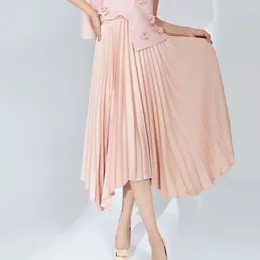Skirts COZOK Pleated Half Skirt 2024 Medium Length Irregular A-line Shows Thin All-match Solid Colour Female WT489