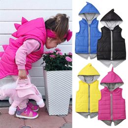 07Y Kids Baby Girls Boys Dinosaur Hooded Vest Coats Winter Children Clothes Zipper Jacket Waistcoat Outwear Waistcoats 240130