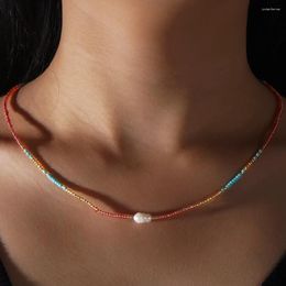 Chains Go2boho Natural Freshwater Pearl Chain Handmade Multi Colour Beaded Necklaces For Women Girls Surfer Beach 2024 Trendy