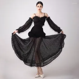 Stage Wear 2024 Ballroom Dance Competition Dress For Women Black Tops Big Swing Skirts Suit Female Adult Modern Performance Clothing