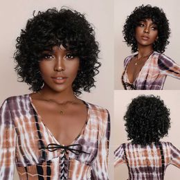 Short curly hair small curly hair bangs black wigs hair sets rose net machine-made chemical Fibre wigs