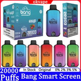 Bang 20000 Puffs Smart Screen Disposable Vape Electronic Cigarettes Puff 20k 0% 2% 3% 5% 25ml Prefilled Pod 650mah Rechargeable Device Pen