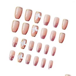 False Nails Pink Butterfly Artificial Durable Reusable Not Easy Deform For Nail Art Girls Makeup Practise Drop Delivery Health Beauty Ot7Uq