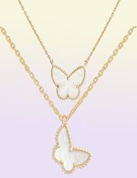 luxurious Jewellery necklaces designer diamond Two butterfly Pendant necklace for women gold Red Bule White Shell platinum pendants 4145458