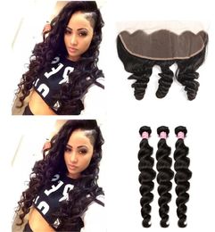 Remy Brazilian Loose Deep With Lace Frontal Closure 134 Ear to Ear Human Hair Bundles with Lace Frontal For Salon4719036