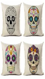 Painted Face Skull Printed Cotton Linen Pillow Case Decorative Office Home Throw Pillow Cover Creative Home Office Cushions withou1063838