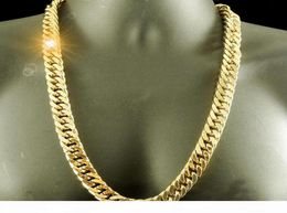 Chunky Mens Necklace Solid Chain 18k Yellow Gold Filled Heavy Thick Tight Miami Polished Double Curb Chain Link 24 Inches8670375