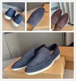 Loropiano Summer Suede Top-quality Walk Italy Design Loafers Shoes Men Hand Stitched Smooth Suede Jogging Slip-on Comfort Party Dress Casual Walking Eu36-46