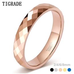 Tigrade 2468mm Faceted Edge Tungsten Wedding Rings Rose GoldBlackGold Colour Engagement Band for Women Men Comfort Fit 240219