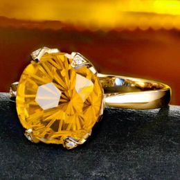 Cluster Rings Big 5 S Yellow Crystal Citrine Gemstones 5A Zircon Diamonds Flowers For Women 18K Gold Filled Bands Jewelry Gifts