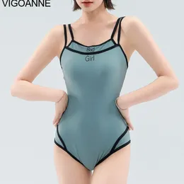 Women's Swimwear VigoAnne Solid Strapped Sexy Women 2024 Push UP Hollow One Piece Swimsuit Korean Closed Monokini Beach Bathing Suit