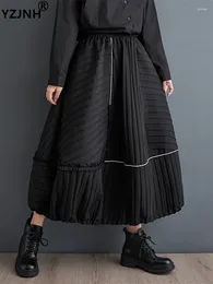 Skirts YZJNH 2024 Autumn/Winter Korean Fashion Stripe Dark Wind Flower Bract Skirt Loose Lace Spliced Half Women's Large