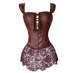 Faux Leather Corset Dress Steampunk Zip Corselet Gothic Clothing Black Coffee Red Lingerie Sexy Party Outfits S6xl Plus Size J1903751047
