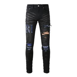 Mens Jeans Purple Womens Designer Distressed Slim Fit Motorcycle Man Stacked Baggy Pants Hole Jogging Jean1LNW1LNW