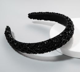 Fabric handmade string crystal hair band female elegant widebrimmed ins thickened sponge head band4199356