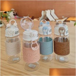 Water Bottles Bear Bottle Fresh Simple Cute St Mug Can Be Handheld With Leather Er Anti-Scald Cup Gift Couple Drinkware Drop Deliver Dhyfm