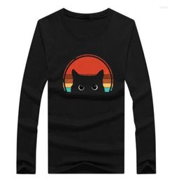 Men039s T Shirts Spring Autumn Black Cat Peeking Sunset Crew Neck Long Sleeve Oversized Shirt For Men Cotton Tshirt Casual Top8146817