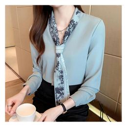 Women's Blouses Spring Autumn Chiffon Shirts Women Clothes Casual Scarf Collar Long Sleeved Tops Elegant Shirt Blouse Ladies Office Wear