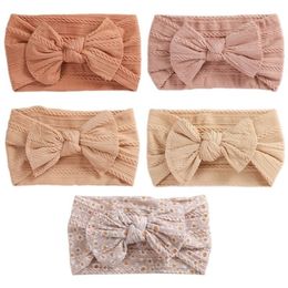 5Pcs Lot Cable Bow Baby Headband Soft Elastic Print Nylon Headbands Set Turban born For Children Hair Accessories W2203162904