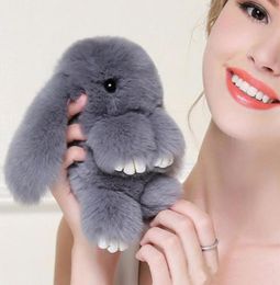 18CM Cute Pluff Bunny Keychain Rex faux Genuine Rabbit Fur Key Chain For Women Bag Toy Doll y Pom Pom Lovely Pompom Keyring3466247