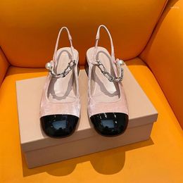 Модельные туфли 2024, дизайнерские бархатные женские туфли-лодочки с жемчугом, модные женские туфли-лодочки на массивном каблуке с круглым носком, пряжкой и ремешком, без пятки, Мэри Джейн, одинарный