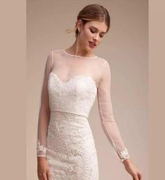 Simple Long Sleeve Wedding Bridal Jacket Lace Bride Wraps Modest Alencon Jewel Neck Sheath Custom Made Plus Size5004867