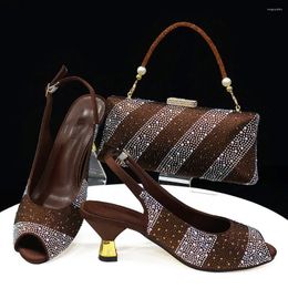 Dress Shoes Doershow High Quality African Style Ladies And Bags Set Latest Coffee Italian Bag For Party HTY1-24