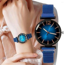 Wristwatches Luxury 2024 Ladies Simple Digital Quartz Watch Fashion Blue Magnetic Stainless Steel Dress Women Clock Watches