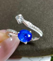 Cluster Rings LR Blue Sapphire Ring 1.18ct Real Pure 18 K Natural Unheat Royal Gemstone Diamonds Stone Female