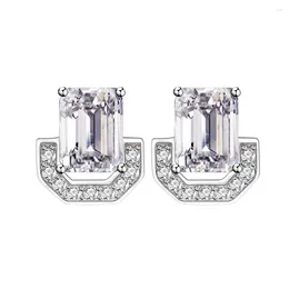 Stud Earrings Real S925 Silver U Women 6 9mm Rectangular Diamond Female 5A Zircon Original Design Luxury Jewellery Girl Gift