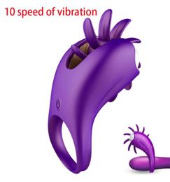 Purple Vibrator With Penis Vibrating Ring Rotation Tongue Licking Massage Male Delay Ejaculation Clit Stimulate Sex Toys For Women9939619