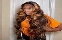 Lace Wigs 30 Inch Body Wave Wig Highlight Human Hair 180 250 Density Hd Transparent Frontal T Part Front1501108