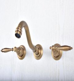 Antique Brass Widespread Wall Mounted Dual Handle Bathroom Sink Faucet Taps Lsf92222548252135