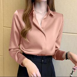 Women's Blouses Satin Women Shirt Vintage Long Sleeve Blouse Silk Elegant Womens Tops Commuting Luxury White Autumn Female Clothing