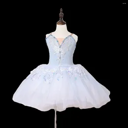 Stage Wear Skirt Girls Professional Dance Sequin Strap Ballet Long Tutu Dress For Kids Blue Pink Performance Clothing Children