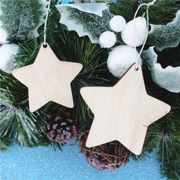 10pcs Star Unfinished Wooden Hanging Ornaments with Holes with Natural Jute Twine for DIY Crafts Christmas Party Decorations194N