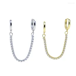 Dangle Earrings Thin CZ Tennis Chain Fashion Girl Women Drop Earring 2024 Multi Piercing Double Hole Jewelry