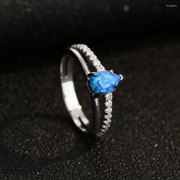 Cluster Rings S925 Silver Blue Opal Women Vintage Water Drop Gem Ring Female Platinum Plated Zircon Luxury Jewellery Girl Gift Lady Party