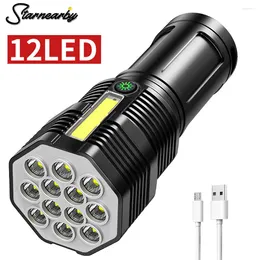 Flashlights Torches Powerful LED Flashlight Tactical Torch USB Rechargeable COB 4 Modes Waterproof Lamp Ultra Bright Camping Lantern