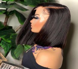 12Inch 180Density Cut Short Bob Straight Glueless Side Part Lace Front Wig For Black Women With Baby Hair Natural Hairline Daily 8875832