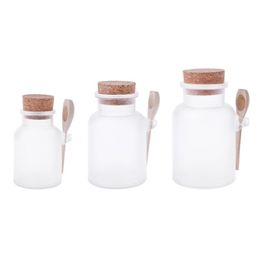 Scrub Bath Salt ABS Bottle Sealed Jar Wooden Spoon Soft Cork Storage Stopper Bottle Frosted Seal Refillable Mask187I