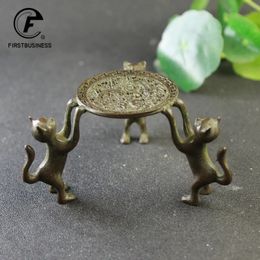Brass THREE Cat Animal Figurines Desktop Ornament Copper Candle Holder Decoration Party Living Room Home Decor Incense 240125