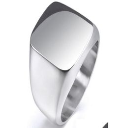 Wedding Rings New Vintage Mens Boys Sterling Sier Colour Stainless Steel 316L Polished Biker Signet Solid Ring Men039S Jewelry3373835 Dh7Pi