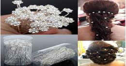 Düğün Aksesuarları Gelin İnci Saçkopları Çiçek Kristal Rhinestone Diamante Saç Pimleri Klipler Nedime Kadın Saç Takı 40 PCS6821422