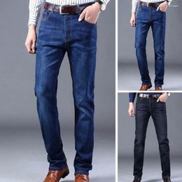 Men's Jeans Fashion Men Business Casual Stretch Straight Pants Elastic Mid Waist Pockets Denim Solid Color Long Trousers Male Clothes