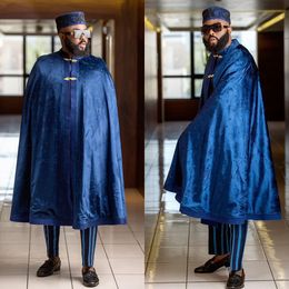 2024 Fashion Handsome Man Suit Cloak Wedding Stain Beaded Groom Tuxedo Cope Bridegroom Suit Blue Sky New Style 1 Piece (Cloak) Custom Size