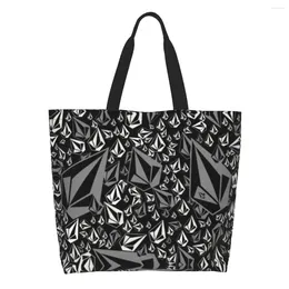 Shopping Bags Custom Volcoms Surfboard Stone Pattern Canvas Bag Women Reusable Large Capacity Groceries Tote Shopper