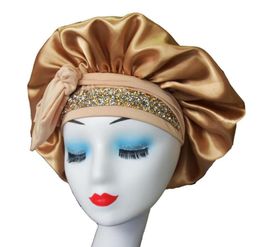 high quality satin rhinestone luxury bling bonnet hair sleep cap with tie strap ch365266t4114168