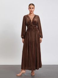 Casual Dresses Women S Fall Velvet Dress Long Sleeve Deep V Neck Solid Color A-Line Vintage Flowy